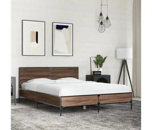 Gultas Rāmis, Brūna Ozola, 120X190Cm, Inženierijas Koks, Metāls Vidaxl