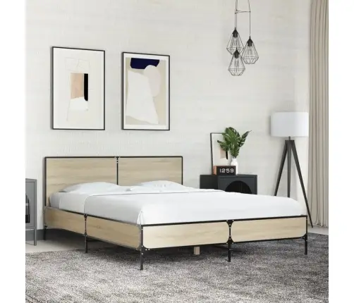 Voodiraam, Sonoma Tamm, 135 X 190 cm Tehispuit Ja Metall