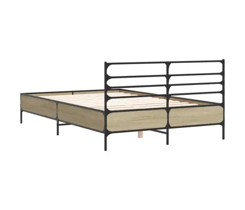 Gultas Rāmis, Ozola Krāsā, 120X200Cm, Inženierijas Koks, Metāls Vidaxl