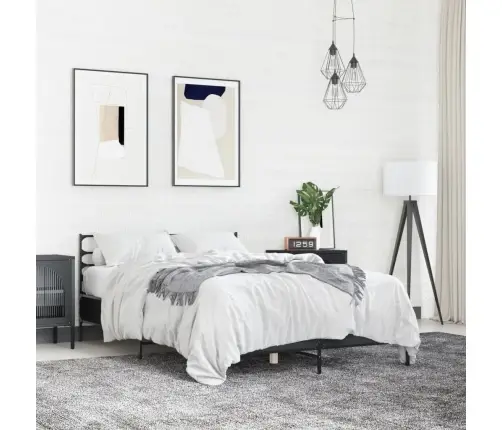 Gultas Rāmis, Melns, 140X200 Cm, Inženierijas Koks, Metāls Vidaxl