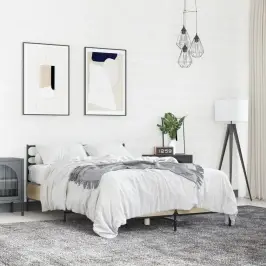 Gultas Rāmis, Ozola Krāsā, 140X200Cm, Inženierijas Koks, Metāls Vidaxl