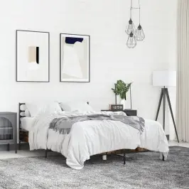 Gultas Rāmis, Ozola Krāsā, 140X200Cm, Inženierijas Koks, Metāls Vidaxl