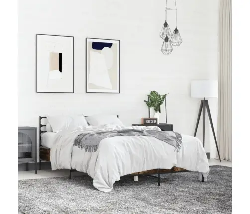 Gultas Rāmis, Ozola Krāsā, 140X200Cm, Inženierijas Koks, Metāls Vidaxl