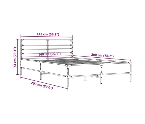 Gultas Rāmis, Pelēka Ozola 140X200Cm, Inženierijas Koks, Metāls Vidaxl
