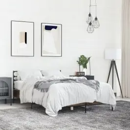 Gultas Rāmis, Brūna Ozola, 140X200Cm, Inženierijas Koks, Metāls Vidaxl