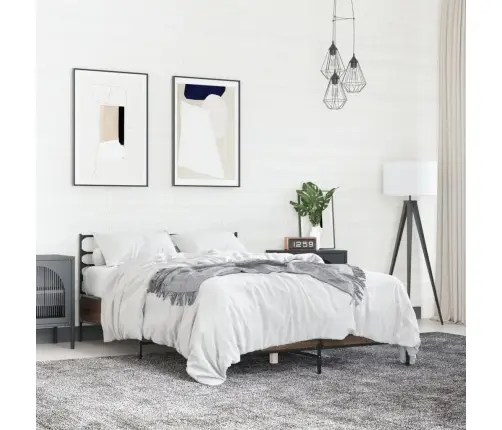 Gultas Rāmis, Brūna Ozola, 140X200Cm, Inženierijas Koks, Metāls Vidaxl