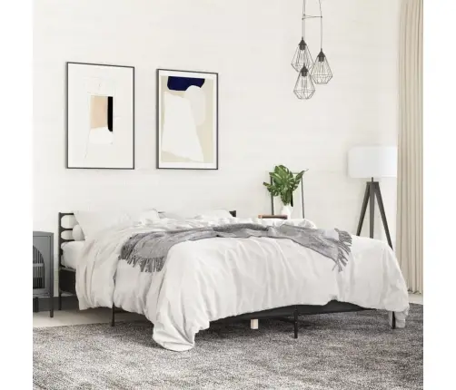 Voodiraam, Must, 150 X 200 cm Tehispuit Ja Metall