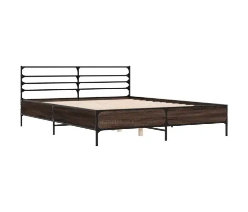 Gultas Rāmis, Brūna Ozola, 150X200Cm, Inženierijas Koks, Metāls Vidaxl