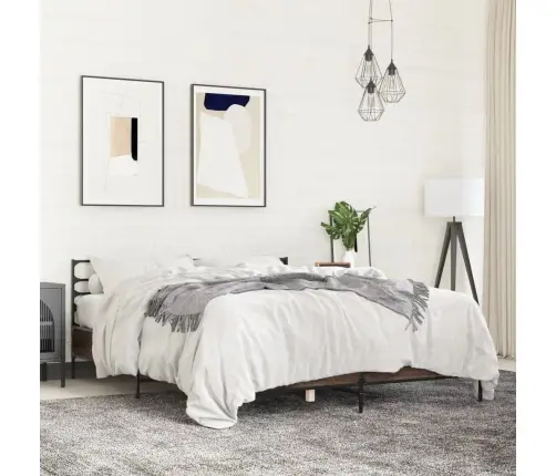 Gultas Rāmis, Brūna Ozola, 150X200Cm, Inženierijas Koks, Metāls Vidaxl