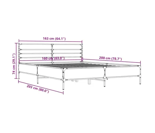 Lovos Rėmas, Rudas Ąžuolo, 160X200cm Apdirbta Mediena/Metalas