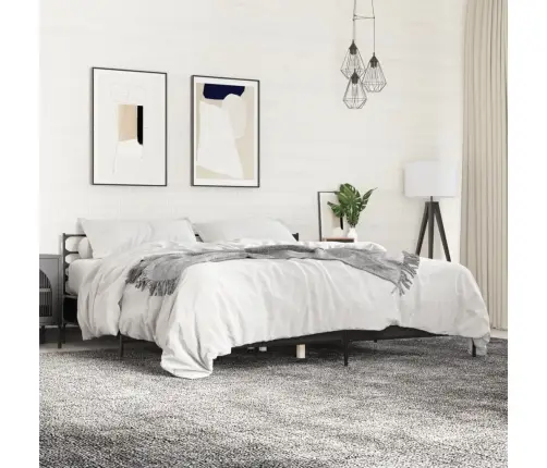 Voodiraam, Must, 180 X 200 cm Tehispuit Ja Metall