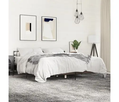 Gultas Rāmis, Brūna Ozola, 180X200Cm, Inženierijas Koks, Metāls Vidaxl