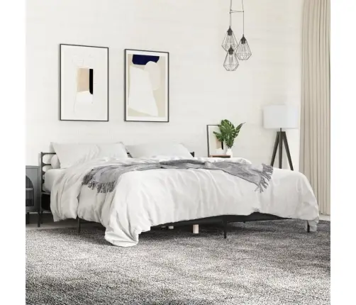 Lovos Rėmas, Juodas, 200X200cm Apdirbta Mediena Ir Metalas