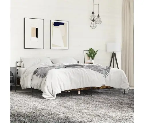 Gultas Rāmis, Ozola Krāsā, 200X200Cm, Inženierijas Koks, Metāls Vidaxl