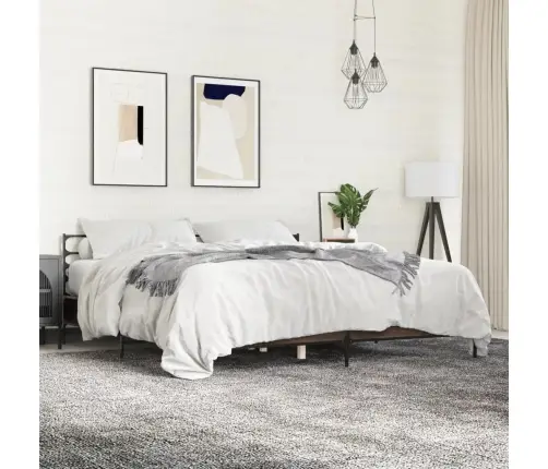 Voodiraam, Pruun Tamm, 200 X 200 cm Tehispuit Ja Metall