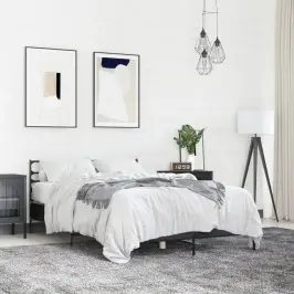 Gultas Rāmis, Melns, 135X190 Cm, Inženierijas Koks, Metāls Vidaxl