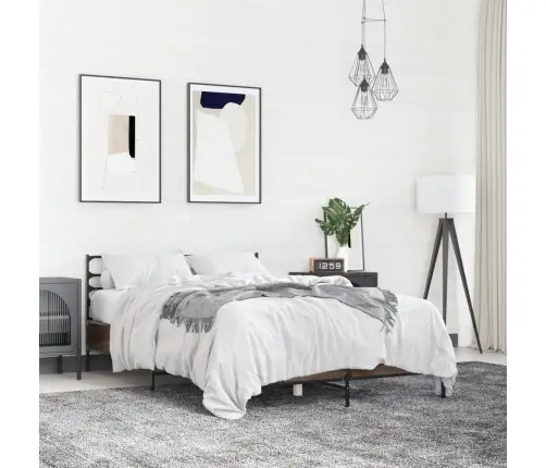 Gultas Rāmis, Brūna Ozola, 135X190Cm, Inženierijas Koks, Metāls Vidaxl