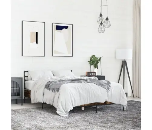 Voodiraam, Suitsutatud Tamm, 140 X 190 cm Tehispuit Ja Metall