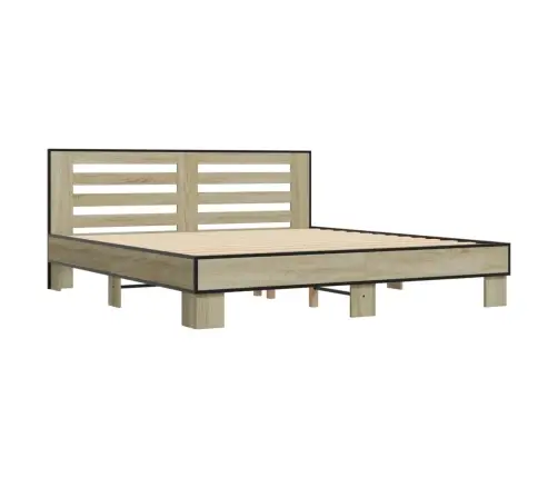 Gultas Rāmis, Ozola Krāsā, 200X200Cm, Inženierijas Koks, Metāls Vidaxl