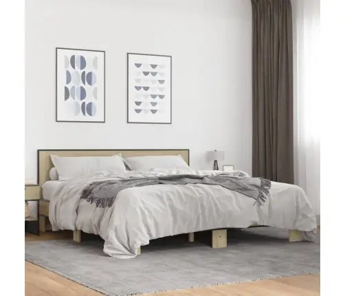 Gultas Rāmis, Ozola Krāsā, 200X200Cm, Inženierijas Koks, Metāls Vidaxl