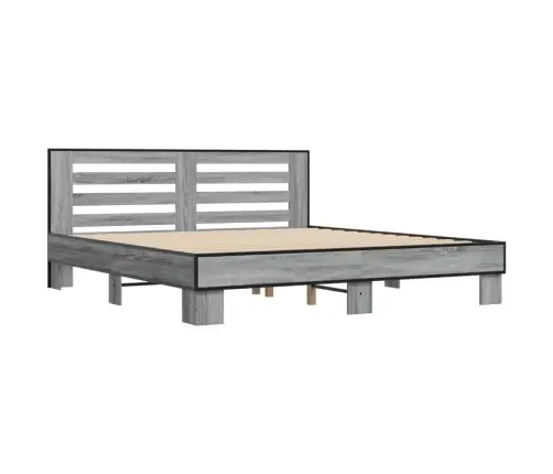 Gultas Rāmis, Pelēka Ozola,200X200Cm, Inženierijas Koks, Metāls Vidaxl