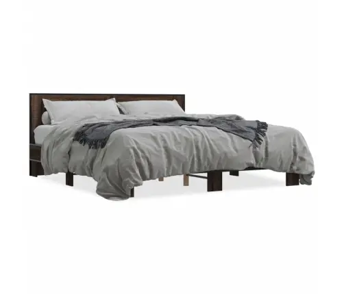 Gultas Rāmis, Brūna Ozola, 200X200Cm, Inženierijas Koks, Metāls Vidaxl