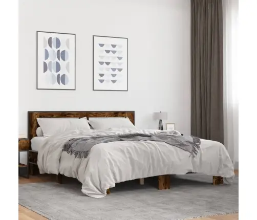 Gultas Rāmis, Ozola Krāsā, 150X200Cm, Inženierijas Koks, Metāls Vidaxl