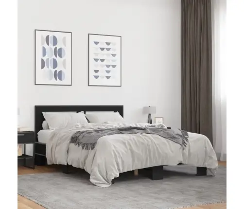 Gultas Rāmis, Melns, 140X200 Cm, Inženierijas Koks, Metāls Vidaxl