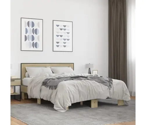 Gultas Rāmis, Ozola Krāsā, 140X200Cm, Inženierijas Koks, Metāls Vidaxl