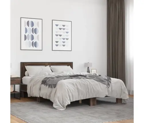 Gultas Rāmis, Brūna Ozola, 140X200Cm, Inženierijas Koks, Metāls Vidaxl