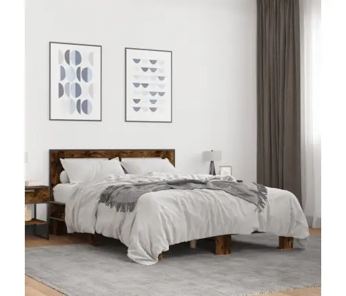 Voodiraam, Suitsutatud Tamm, 120 X 200 cm Tehispuit Ja Metall