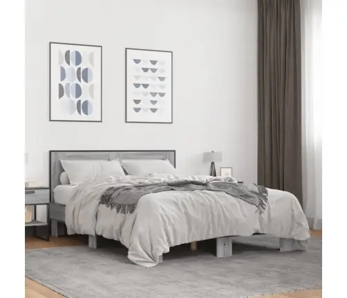 Gultas Rāmis, Pelēka Ozola 120X200Cm, Inženierijas Koks, Metāls Vidaxl