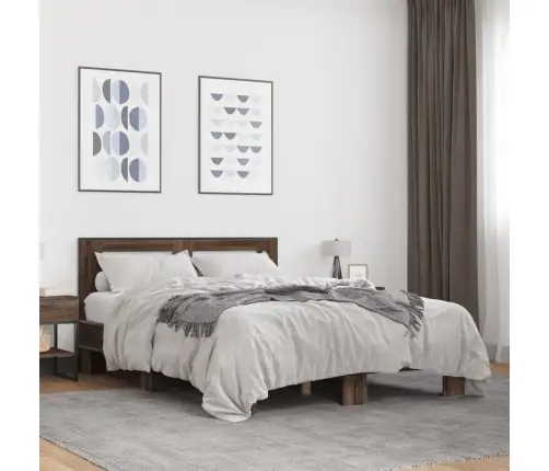 Gultas Rāmis, Brūna Ozola, 120X200Cm, Inženierijas Koks, Metāls Vidaxl