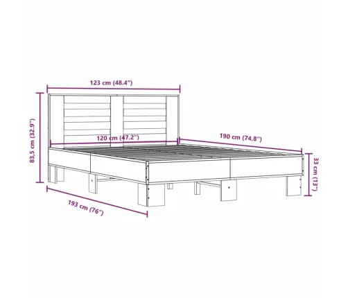Gultas Rāmis, Ozola Krāsā, 120X190Cm, Inženierijas Koks, Metāls Vidaxl