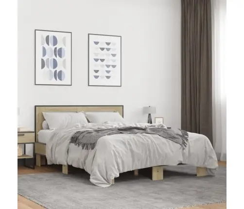 Gultas Rāmis, Ozola Krāsā, 120X190Cm, Inženierijas Koks, Metāls Vidaxl