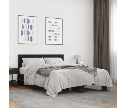 Gultas Rāmis, Melns, 135X190 Cm, Inženierijas Koks, Metāls Vidaxl