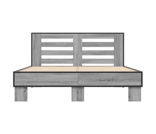 Gultas Rāmis, Pelēka Ozola,135X190Cm, Inženierijas Koks, Metāls Vidaxl