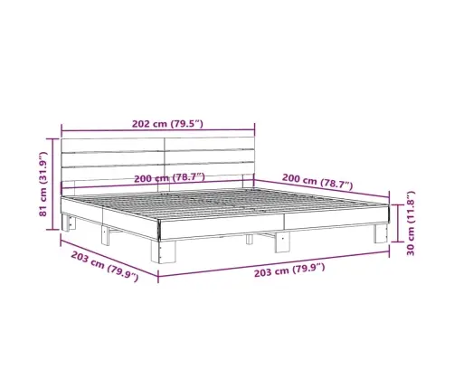 Voodiraam, Must, 200 X 200 cm Tehispuit Ja Metall