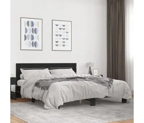 Voodiraam, Must, 200 X 200 cm Tehispuit Ja Metall