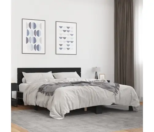 Gultas Rāmis, Melns, 150X200 Cm, Inženierijas Koks, Metāls Vidaxl