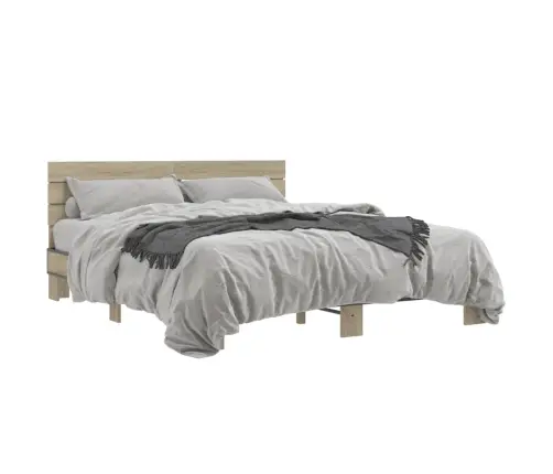 Gultas Rāmis, Ozola Krāsā, 150X200Cm, Inženierijas Koks, Metāls Vidaxl