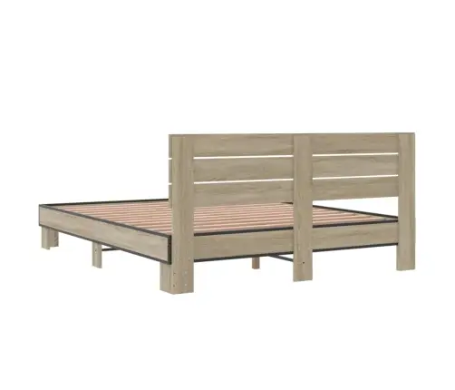 Gultas Rāmis, Ozola Krāsā, 150X200Cm, Inženierijas Koks, Metāls Vidaxl