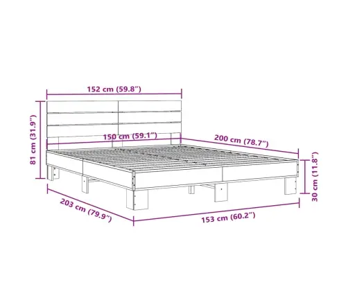 Lovos Rėmas, Pilkas Ąžuolo, 150X200cm Apdirbta Mediena/Metalas