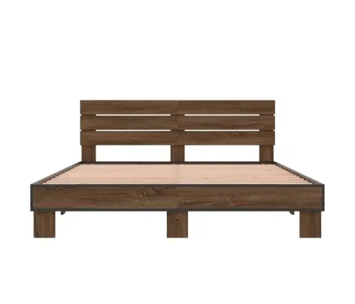 Gultas Rāmis, Brūna Ozola, 150X200Cm, Inženierijas Koks, Metāls Vidaxl
