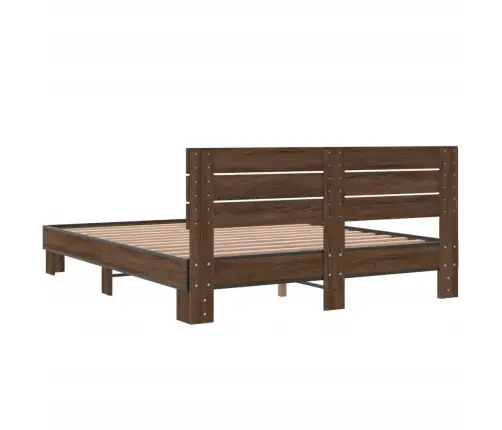 Gultas Rāmis, Brūna Ozola, 150X200Cm, Inženierijas Koks, Metāls Vidaxl