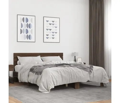 Gultas Rāmis, Brūna Ozola, 150X200Cm, Inženierijas Koks, Metāls Vidaxl