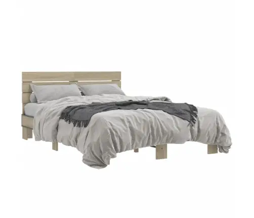 Gultas Rāmis, Ozola Krāsā, 140X200Cm, Inženierijas Koks, Metāls Vidaxl