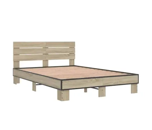 Gultas Rāmis, Ozola Krāsā, 140X200Cm, Inženierijas Koks, Metāls Vidaxl