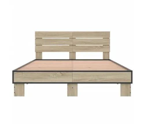 Gultas Rāmis, Ozola Krāsā, 140X200Cm, Inženierijas Koks, Metāls Vidaxl