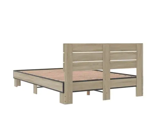 Gultas Rāmis, Ozola Krāsā, 140X200Cm, Inženierijas Koks, Metāls Vidaxl